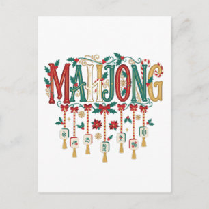 Cartão Postal De Convite Alegre Coroa de Natal de Mahjong Chinês Divertido
