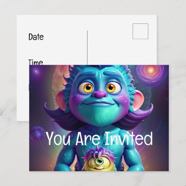 Cartão Postal De Convite Alienígena de Espaço e Amigo (Frente/Verso)