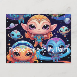 Cartão Postal De Convite Alienígena de espaço e amigos