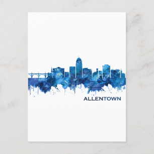 Cartão Postal De Convite Allentown Pennsylvania Skyline Blue