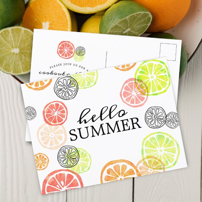 Cartão Postal De Convite Alô, Coleta de Cookout de Citrus Summer (Hello Summer Citrus Cookout Gathering Invitation Postcard)