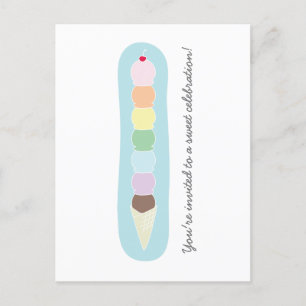 Cartão Postal De Convite Alto Sorvete Cone Birthday