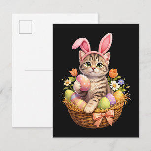 Cartão Postal De Convite Amantes de Gatinhos Fofos Feliz Páscoa Gato
