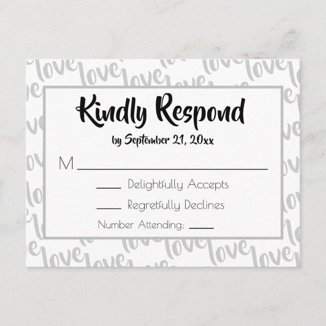 Cartão Postal De Convite Ame a tipografia moderna de roteiro RSVP (Frente)