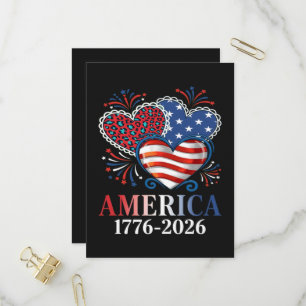 Cartão Postal De Convite América Corações 1776-2026 Patriota