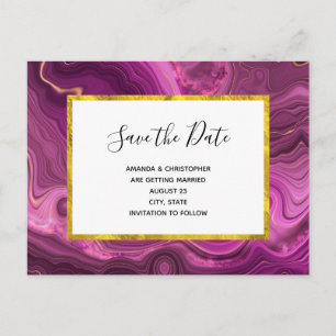 Cartão Postal De Convite Ametista Roxo E Abstrato Dourado Salvem a Data