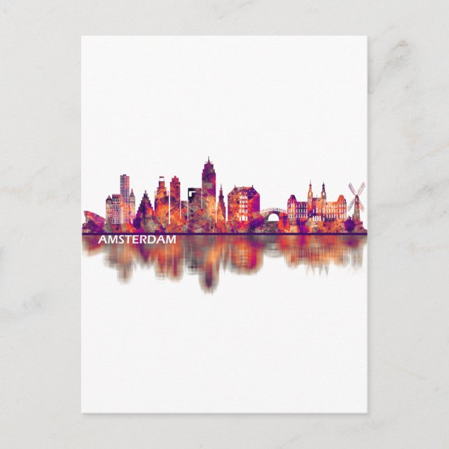 Cartão Postal De Convite Amsterdam Netherlands Skyline (Frente)