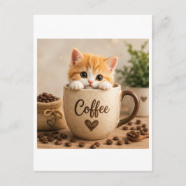 Cartão Postal De Convite Amuleto de Gatinho na Xícara de Café