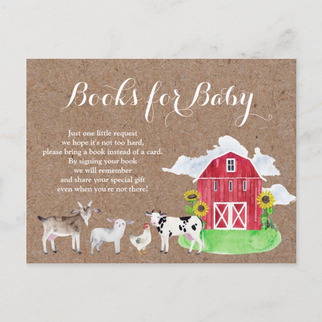 Cartão Postal De Convite ANIMAIS DE FAZENDA aquarela kraft Livros para Bebê (Frente)
