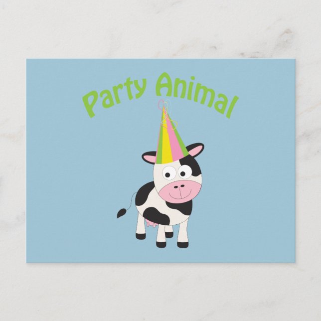 Cartão Postal De Convite Animal de festa! Vaca (Frente)