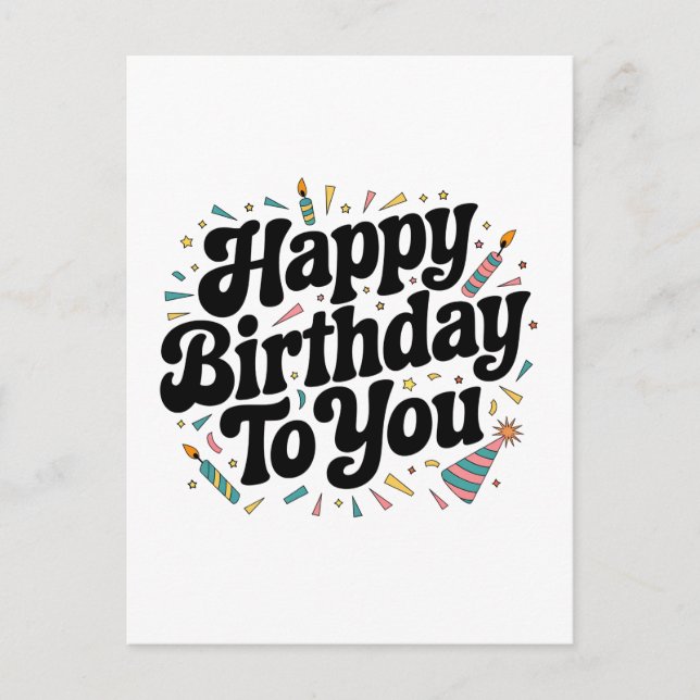 Cartão Postal De Convite Aniversário Confetes Retrô (Frente)