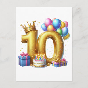 Cartão Postal De Convite Aniversário de 10 anos de ouro