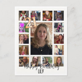 Cartão Postal De Convite aniversário de 21 anos Almond floresce creme azul