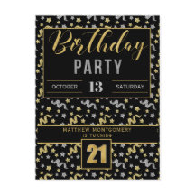 aniversário de 21 anos Confetti a preto e Dourado