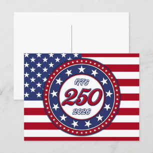 Cartão Postal De Convite Aniversário de 250 anos da América com a bandeira 