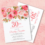 Cartão Postal De Convite Aniversário de 30 anos Floral Rosa Elegante<br><div class="desc">Rosas, peonias e margaridas criam o design floral rosa-rosa bonito de verão. Os botões e a folhagem adicionam uma vibração rústica. 30 é escrito em um texto grande e em negrito. Pode ser mudado para qualquer ano que você quiser. O nome do celebrante de aniversário é escrito em uma fonte...</div>