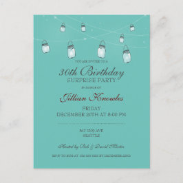 Cartão Postal De Convite aniversário de 30 anos Mason Jar Lights