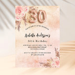 Cartão Postal De Convite aniversário de 30 anos pampas de capim rosa dourad<br><div class="desc">Um fundo rosa dourado,  cor-de-rosa-rosado com gradiente rústico. Decorados com ouro rosa e flores,  rosas,  grama-pampas. Personalize e adicione um nome e detalhes da parte. O número 30 é gravado com uma fonte no estilo do balão.</div>