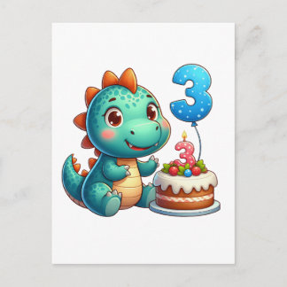 Cartão Postal De Convite Aniversário de 3 anos do Dino