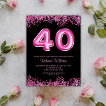 Cartão Postal De Convite aniversário de 40 anos Black Pink Balloons Glitpar<br><div class="desc">🎉 🥳 Ponha o tom para um aniversário de 40 anos moderno, na moda e glamouroso com este incrível convite postal! 💖 ✨ A design apresenta uma combinação cativante de rosa e preto, exuando um ar de sofisticação e elegância. O número 40 toma o palco central, maravilhosamente escrito em uma...</div>