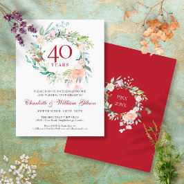 Cartão Postal De Convite Aniversário de 40 Anos de Casamento Guirlanda Flor