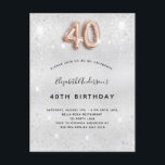 Cartão Postal De Convite aniversário de 40 anos dourado<br><div class="desc">Um convite moderno, na moda e glamouroso para um aniversário de 40 anos. Um fundo com aparência de prata falsa, decorado com poeira brilhante. Personalize e adicione o seu nome e detalhes da festa. O número 40 é escrito com uma fonte falsa no estilo do balão dourado, script. Dica: Se...</div>
