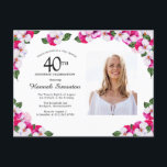 Cartão Postal De Convite Aniversário de 40 anos Floral Branco Rosa<br><div class="desc">Bonitas pansias cor-de-rosa e brancas estão aninhadas em folhas verdes escuras. A comemoração da aniversário de 40 anos e o nome da pessoa estão escritos em um grande texto. Há mais espaço na parte de trás do cartão postal para criar uma mensagem especial aos seus convidados. Todo o texto pode...</div>