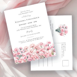 Cartão Postal De Convite Aniversário de 55 anos Cravo Rosa Flor de Nascimen