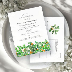 Cartão Postal De Convite Aniversário de 55 anos Holly Flor do mês de nascim
