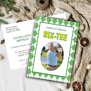 Cartão Postal De Convite Aniversário de 60 anos Funny Six-tee Golf 