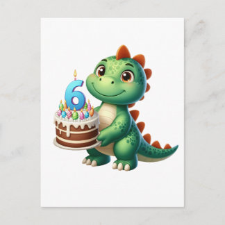 Cartão Postal De Convite Aniversário de 6 anos do Dino