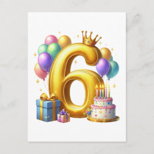 Cartão Postal De Convite Aniversário de 6 anos dourado