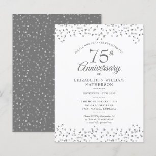 Cartão Postal De Convite Aniversário de 75 anos de Casamento Corações de Am
