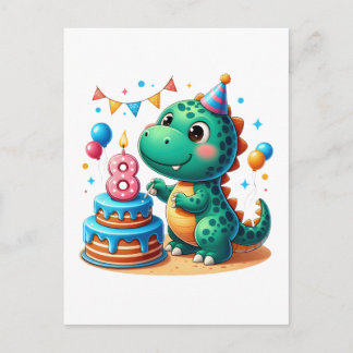 Cartão Postal De Convite Aniversário de 8 anos do Dino