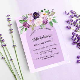 Cartão Postal De Convite Aniversário de arca verde de flores violetas
