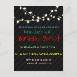 Cartão Postal De Convite Aniversário de Cadeias Editáveis