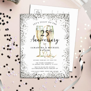 Cartão Postal De Convite Aniversário de Casamento de 25 de Prata Moderna