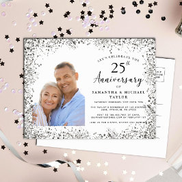 Cartão Postal De Convite Aniversário de Casamento de 25 Silver Elegante