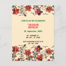 Cartão Postal De Convite ANIVERSÁRIO DE FLORES DE DOIS VERMELHOS primavera