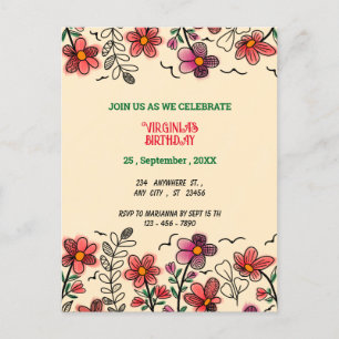 Cartão Postal De Convite ANIVERSÁRIO DE FLORES DE DOIS VERMELHOS primavera