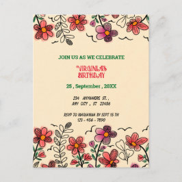 Cartão Postal De Convite ANIVERSÁRIO DE FLORES DE DOIS VERMELHOS primavera 