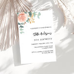 Cartão Postal De Convite aniversário de guião floral rosa dourado<br><div class="desc">Um fundo branco chic. Decorados com ouro-rosa e folhas de eucalipto cor-de-rosa-esbranquiçada,  flores de rosa e cor-de-rosa-esbranquiçada,  galhos,  verde-verde e um cinzeiro de ouro falso. Personalize e adicione seu nome e detalhes da festa. Traseira: cor de fundo rosa dourada.</div>