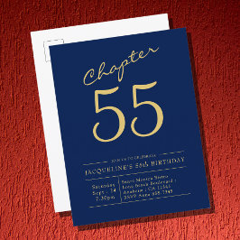 Cartão Postal De Convite Aniversário de Qualquer Ano de Script Dourado Azul