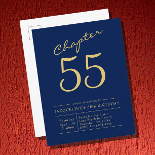 Cartão Postal De Convite Aniversário de Qualquer Ano de Script Dourado Azul