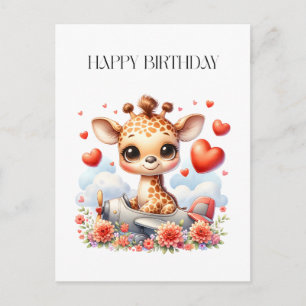 Cartão Postal De Convite Aniversário do Avião da Girafa