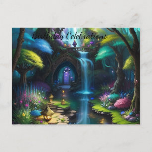 Cartão Postal De Convite Aniversário do Encantador Jardim de Fadas Mágicas