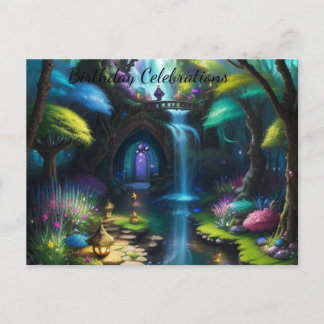 Cartão Postal De Convite Aniversário do Encantador Jardim de Fadas Mágicas
