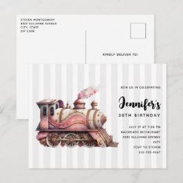 Cartão Postal De Convite Aniversário do Estilo Steampunk Vintage do Motor d