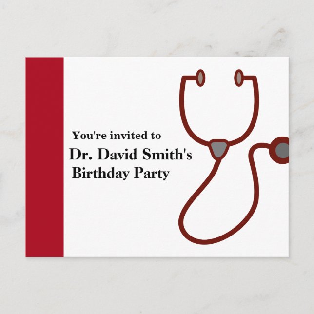Cartão Postal De Convite Aniversário do médico (Frente)