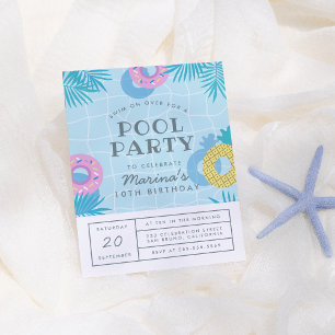 Cartão Postal De Convite Aniversário do Partido da Piscina das Folhas Moder